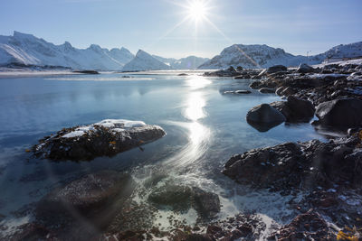 Scenic view of snowcapped mountains against sky