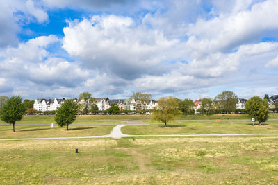 Trees and plants on field against sky