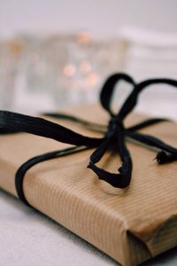 Close-up of christmas gift on table