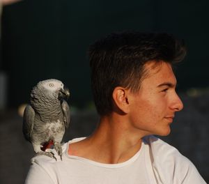 Close-up of teenage boy with bird