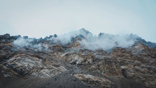 Panoramic view of volcanic landscape against clear sky