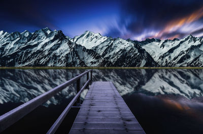 Scenic view of snowcapped mountains against sky during winter