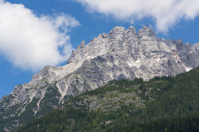 Low angle view of snowcapped mountain against sky