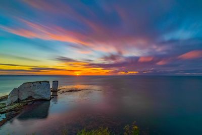 Scenic view of sea against sky at sunset