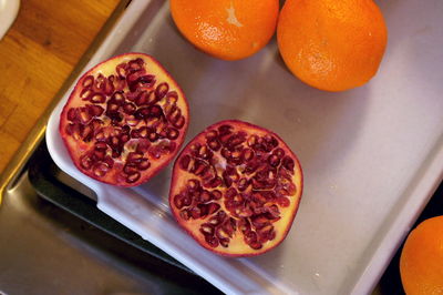 Close-up of fruits in plate