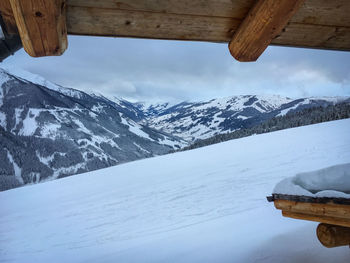 Scenic view of snowcapped mountains against sky