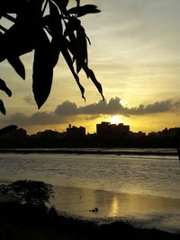 Silhouette of city at sunset