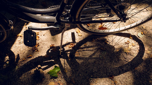 High angle view of abandoned bicycle