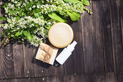 High angle view of tea on table