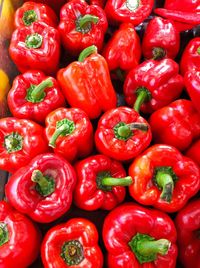 Full frame shot of red bell peppers at market