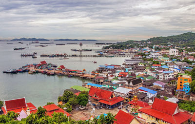 View to the cityscape and the harbor of the thai island koh sichang district chonburi thailand asia