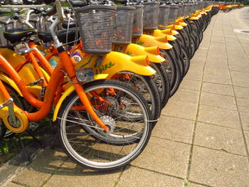 Bicycles parked on footpath