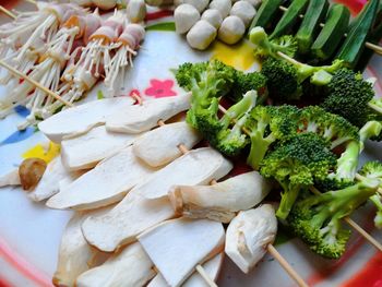 High angle view of chopped vegetables