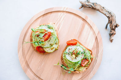 High angle view of breakfast on table