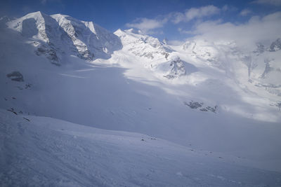 Scenic view of snowcapped mountains against sky