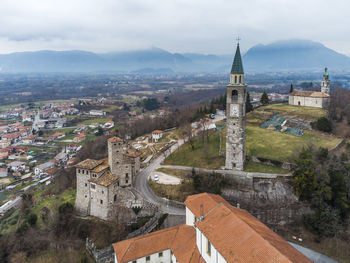 High angle view of townscape against sky in city