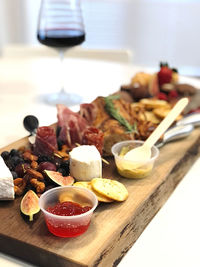 Close-up of food on table charcuterie board