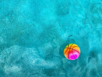 High angle view of multi colored ball floating on water