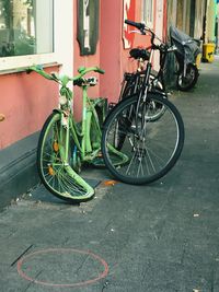 Bicycles parked on street