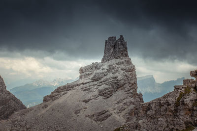 Low angle view of rock formations against sky