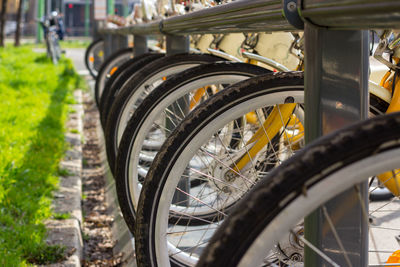 Close-up of bicycle parked on road