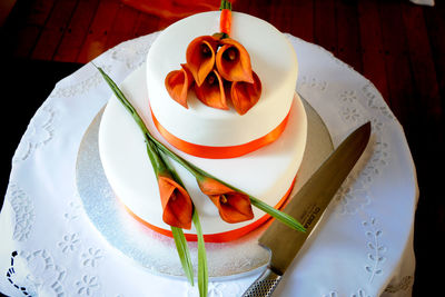 High angle view of cake in plate