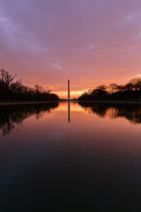 Scenic view of lake against sky during sunset