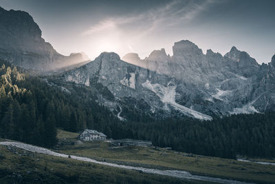 Scenic view of snowcapped mountains against sky