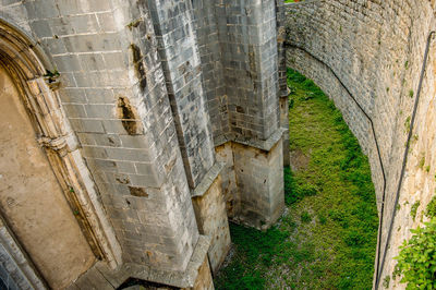 High angle view of old wall by building