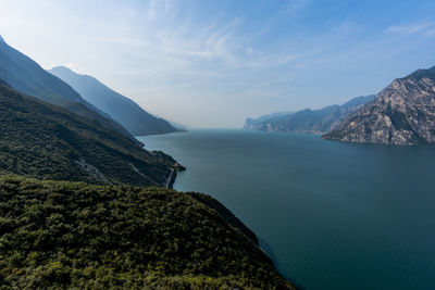 View of lake garda from the busatte tempesta trail in torbole garda trento italy