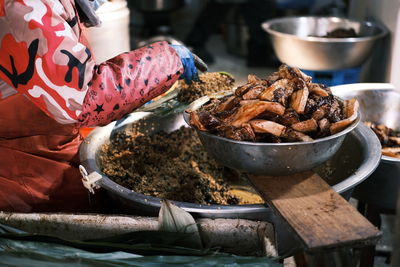 Close-up of food on barbecue grill