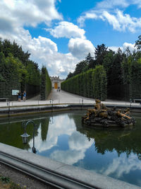 Reflection of trees in lake against sky