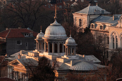 High angle view of buildings in city