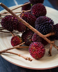 Close-up of strawberries on table