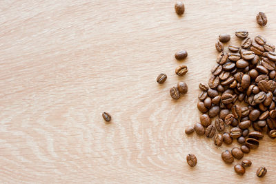 High angle view of coffee beans on table