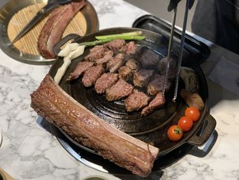 High angle view of food on table