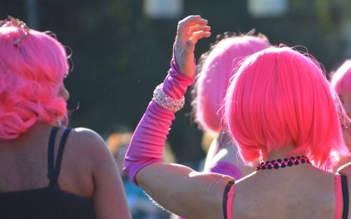 Rear view of women dyed hair