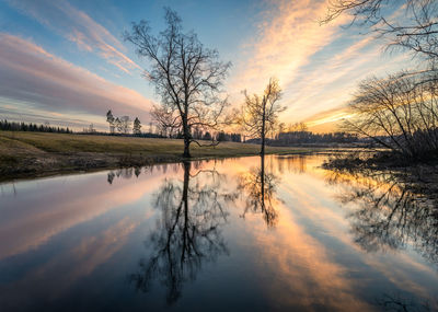 Scenic view of lake against sky during sunset