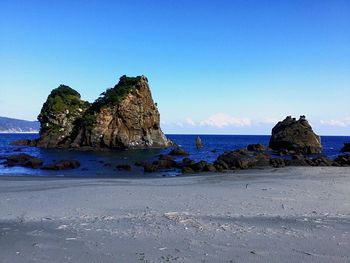 Scenic view of sea against clear blue sky