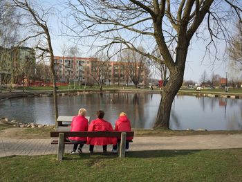 People sitting on bench in park