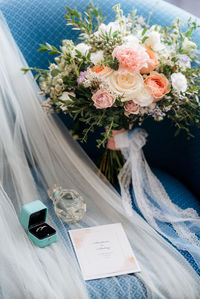 Close-up of rose bouquet on table