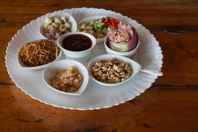 High angle view of food in bowl on table