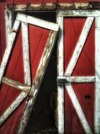 Close-up of old rusty metallic structure of building