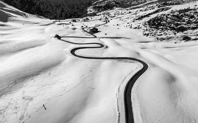 Aerial view of road on snow 