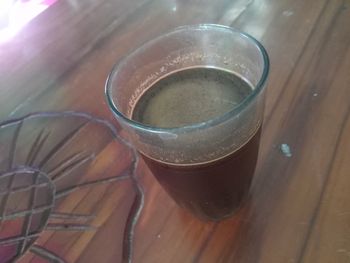 High angle view of beer glass on table