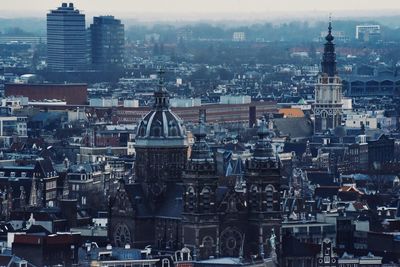 High angle view of buildings in city