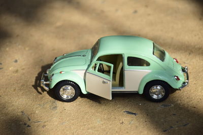 High angle view of toy car on road