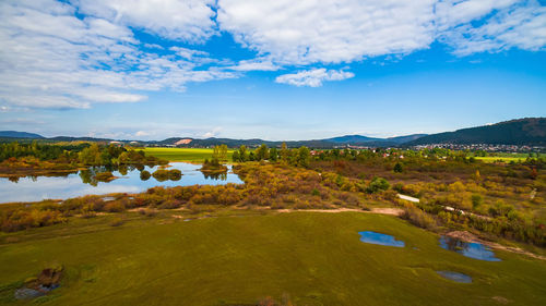 Scenic view of lake against sky