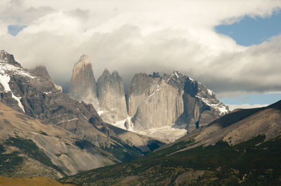 Scenic view of mountains against cloudy sky