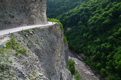 Beautiful mountain gorge with a river in the mountains of chechnya. 